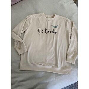 Go Birds Sweatshirt Eagles Philly Football Graphic Crewneck Beige Unisex Sz 2X